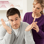 Angry lady talking to guy